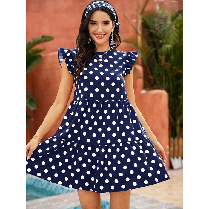 Cassie Ruffle Sleeve Mini Dress Polka Dot 