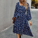  Polka Dot Long Sleeve Women Midi Dress