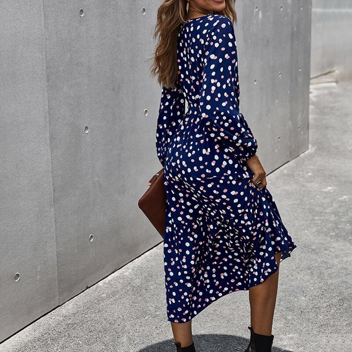 Polka Dot Long Sleeve Women Midi Dress