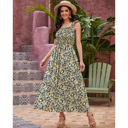 Yellow Large In Bloom Women Floral Maxi Dress Rayon 