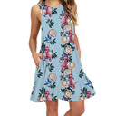 Blue Floral Small Lina Sleeveless Floral Women T-Shirt Mini Dress