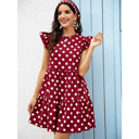 Red Small Cassie Ruffle Sleeve Mini Dress Polka Dot 