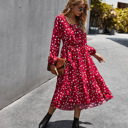  Polka Dot Long Sleeve Women Midi Dress