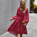  Polka Dot Long Sleeve Women Midi Dress