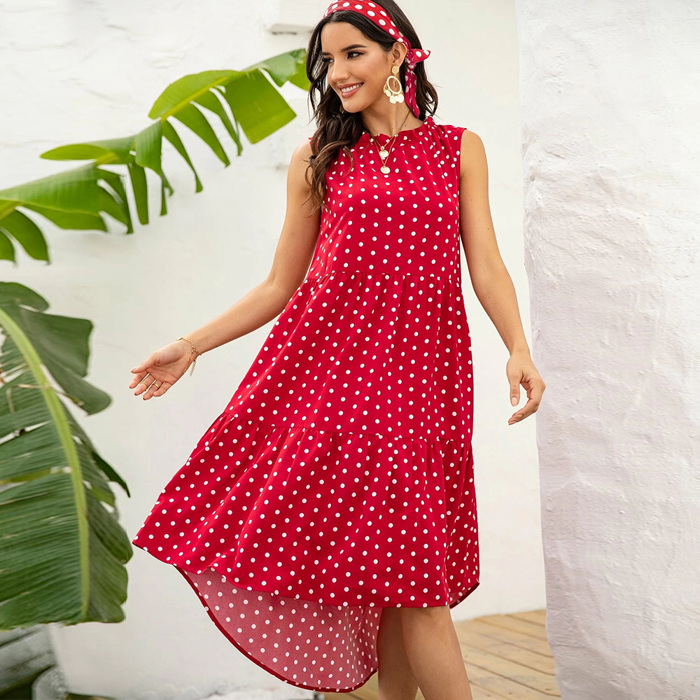 POLKA DOT RUFFLE HEM MIDI DRESS