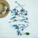  Crisscross Halter Bikini Set Wrap Swimsuit with Floral Bottoms