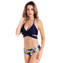 Navy XL Crisscross Halter Bikini Set Wrap Swimsuit with Floral Bottoms