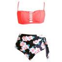 Coral X-Small Women Strappy High-waisted 2 Piece Bikini Swimsuits