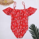  VINTAGE OFF SHOULDER RUFFLED FLORAL SWIMSUIT