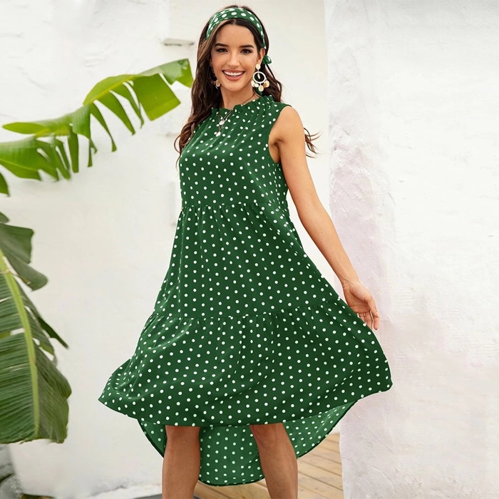 POLKA DOT RUFFLE HEM MIDI DRESS