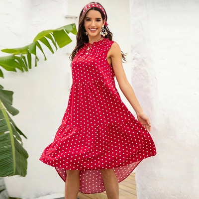 POLKA DOT RUFFLE HEM MIDI DRESS