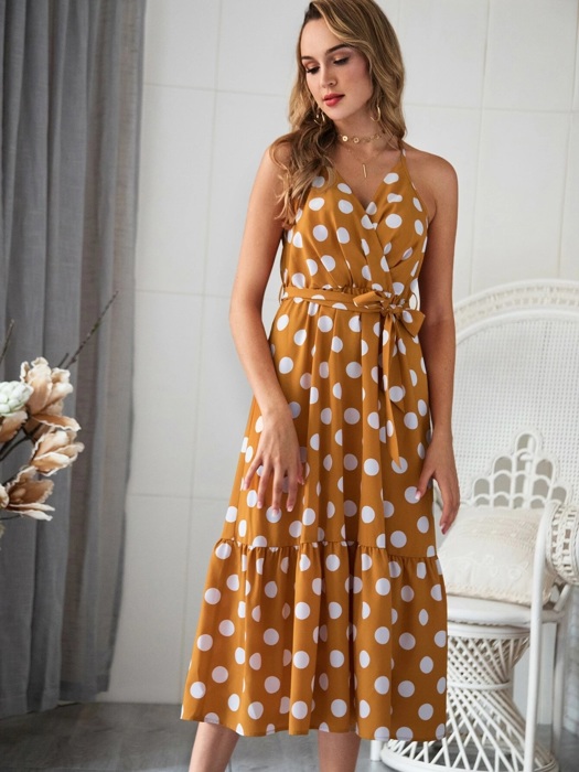 AMELLY POLKA DOT MIDI DRESS