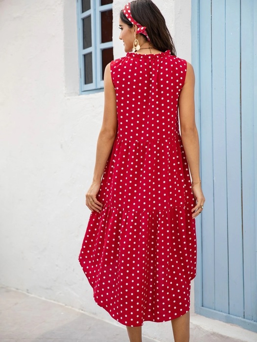 POLKA DOT RUFFLE HEM MIDI DRESS