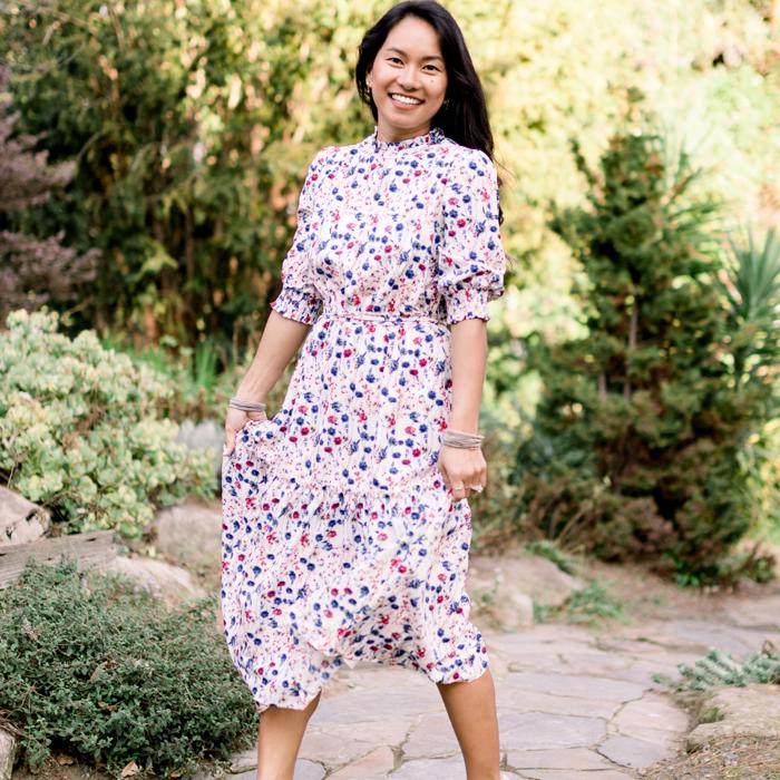 Chloe Women Smocked Floral Midi Dress