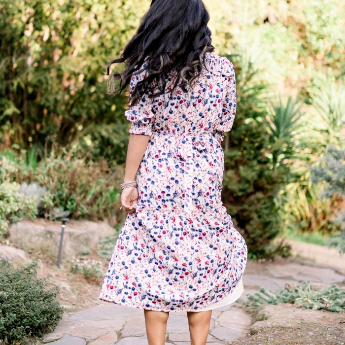 Chloe Women Smocked Floral Midi Dress