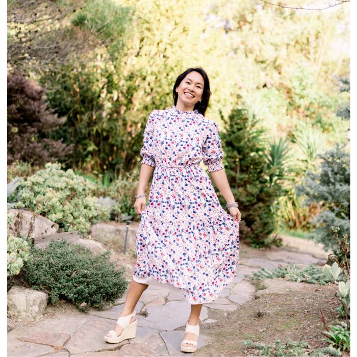 Chloe Women Smocked Floral Midi Dress