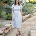  Ella Midi Blue Women Smocked Bodice Floral Dress