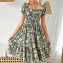 Green Medium Marielle Smocked Floral Midi Dress