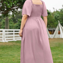  Hannah Smocked Bodice Maxi Solid Dress 