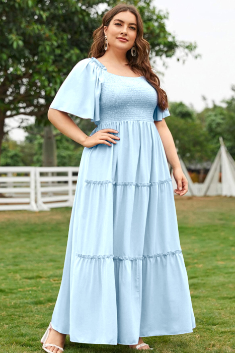 Hannah Smocked Bodice Maxi Solid Dress 