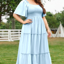  Hannah Smocked Bodice Maxi Solid Dress 