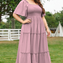  Hannah Smocked Bodice Maxi Solid Dress 