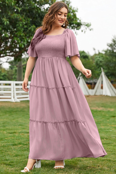 Hannah Smocked Bodice Maxi Solid Dress 