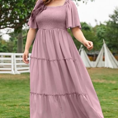 Hannah Smocked Bodice Maxi Solid Dress 