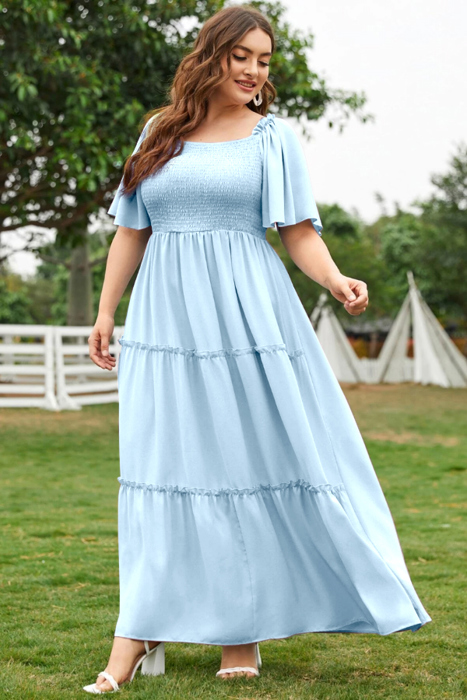 Hannah Smocked Bodice Maxi Solid Dress 