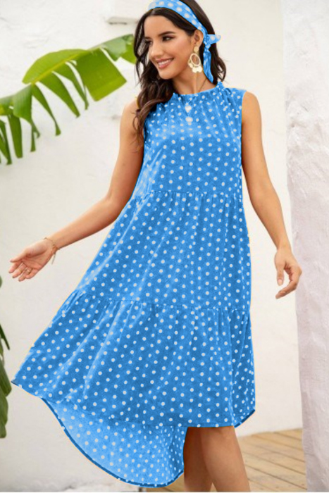 POLKA DOT RUFFLE HEM MIDI DRESS