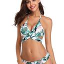 Green Small Crisscross Halter Bikini Set Wrap Swimsuit with Floral Bottoms