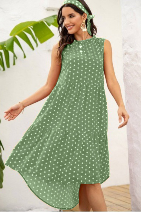 POLKA DOT RUFFLE HEM MIDI DRESS