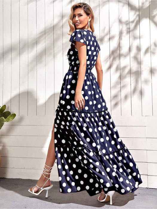 Annabelle Polka Dot Split Maxi Dress