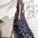 Medium Navy Annabelle Polka Dot Split Maxi Dress