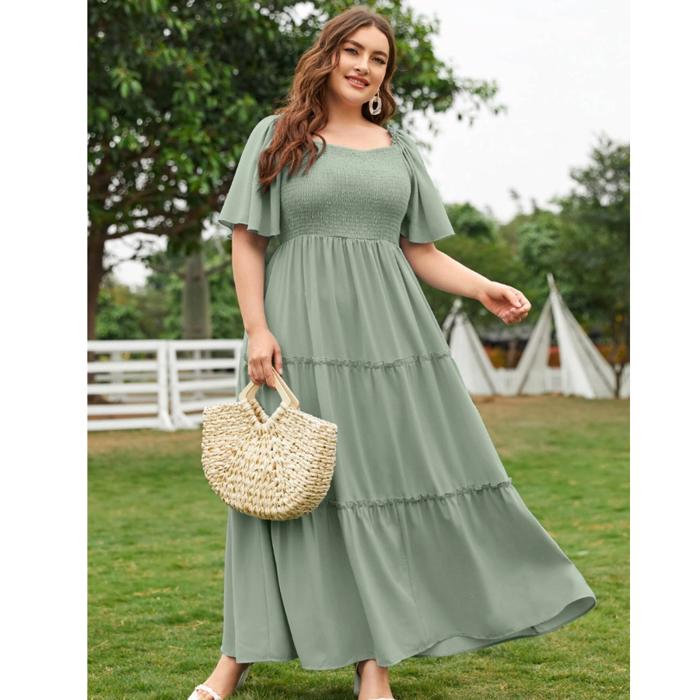 Hannah Smocked Bodice Maxi Solid Dress 