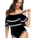 Black Small VINTAGE OFF SHOULDER RUFFLED FLORAL SWIMSUIT