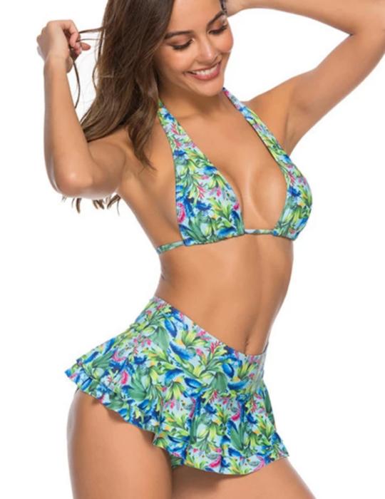 Tropical Breeze Halter Skirtini Women Bikini Swimsuit 