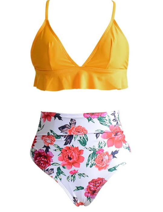 Floral High Waisted Women RUFFLE BIKINI Set Swimsuit