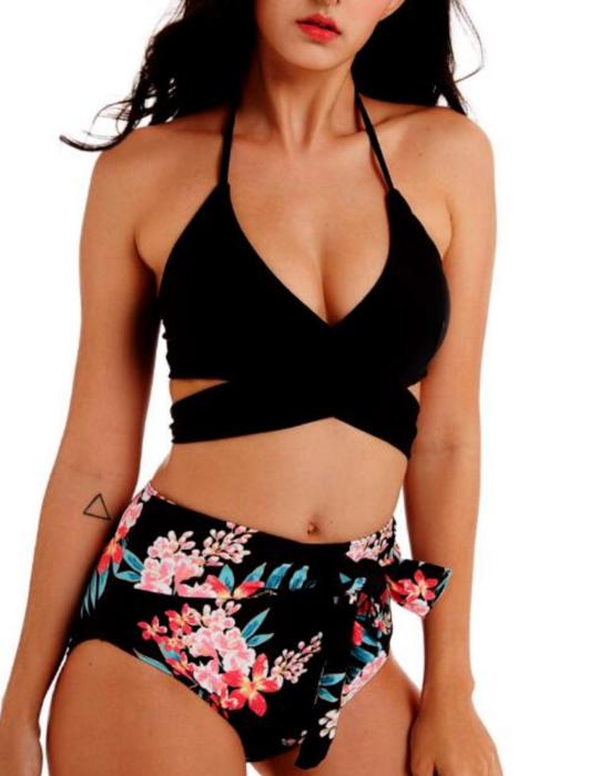 Midnight Bloom Wrap Bikini Swimsuit