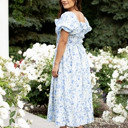  Verona Floral Blue Midi Dress Smocked Bodice 