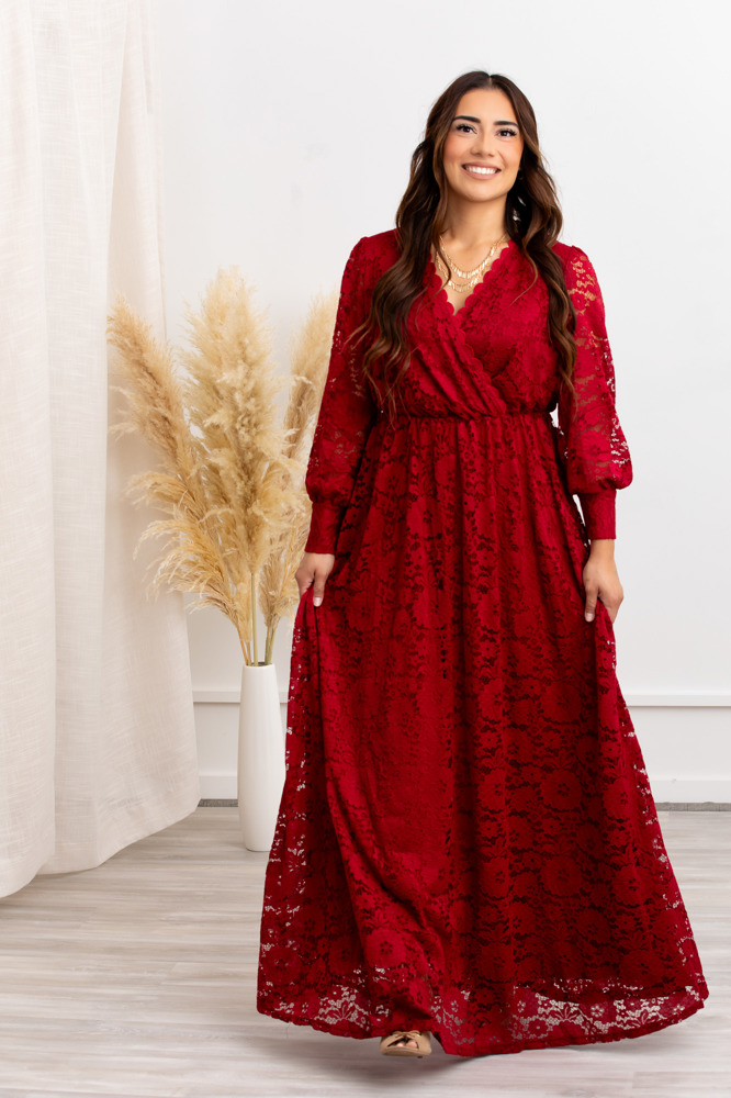 Carolina Deep V Lace Floral Burgundy Maxi Dress | Party Dress, Prom Dress, Wedding Dress, Pregnancy Photo-shoot Dress, Nursing Dress, Christmas Dress