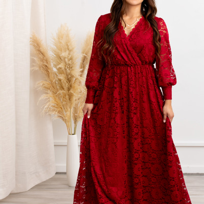 Carolina Deep V Lace Floral Burgundy Maxi Dress | Party Dress, Prom Dress, Wedding Dress, Pregnancy Photo-shoot Dress, Nursing Dress, Christmas Dress