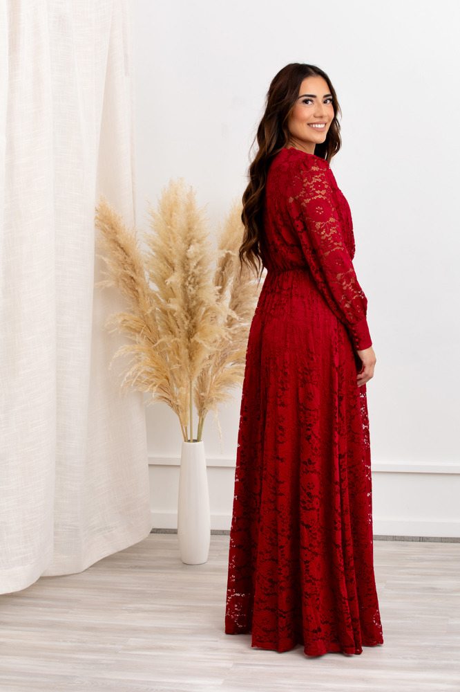 Carolina Deep V Lace Floral Burgundy Maxi Dress | Party Dress, Prom Dress, Wedding Dress, Pregnancy Photo-shoot Dress, Nursing Dress, Christmas Dress