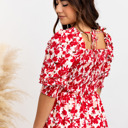  Elaine Red Floral Smocked Dress – Puff Sleeve Tiered Mini