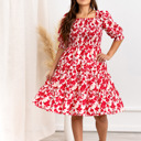  Elaine Red Floral Smocked Dress – Puff Sleeve Tiered Mini