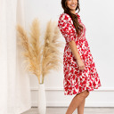 Large Elaine Red Floral Smocked Dress – Puff Sleeve Tiered Mini