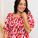  Elaine Red Floral Smocked Dress – Puff Sleeve Tiered Mini