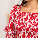  Elaine Red Floral Smocked Dress – Puff Sleeve Tiered Mini