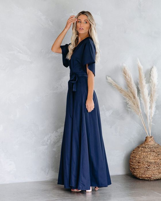 La Mere Wrap Women Navy Maxi Dress