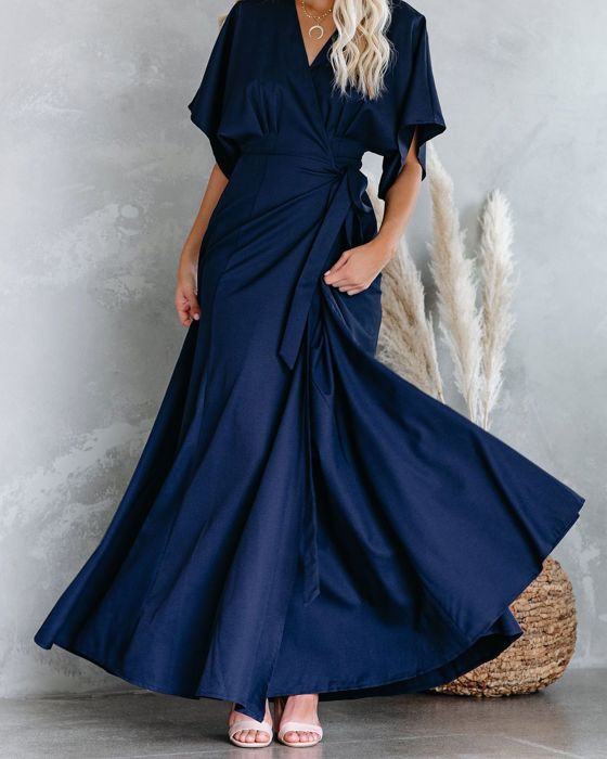 La Mere Wrap Women Navy Maxi Dress